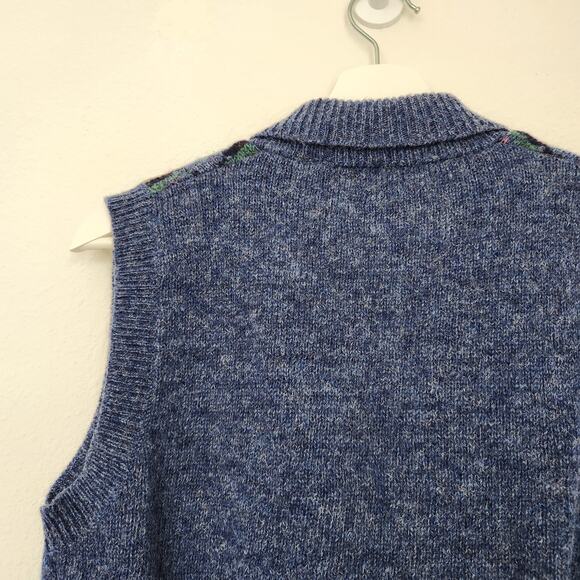 Vintage 70s The Villager Blue Fair Isle Knit Wool Sweater Vest Collared 80s S - Picture 6 of 8